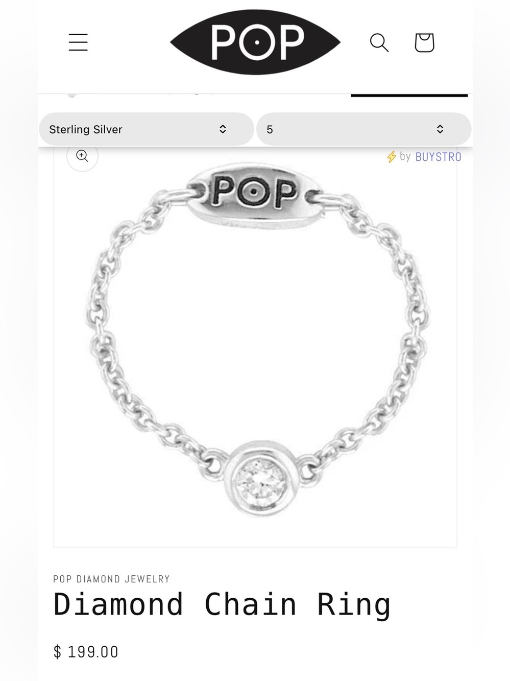 POP Diamond Chain Ring, Genuine Diamond and Sterling Silver, size 7, BNIB